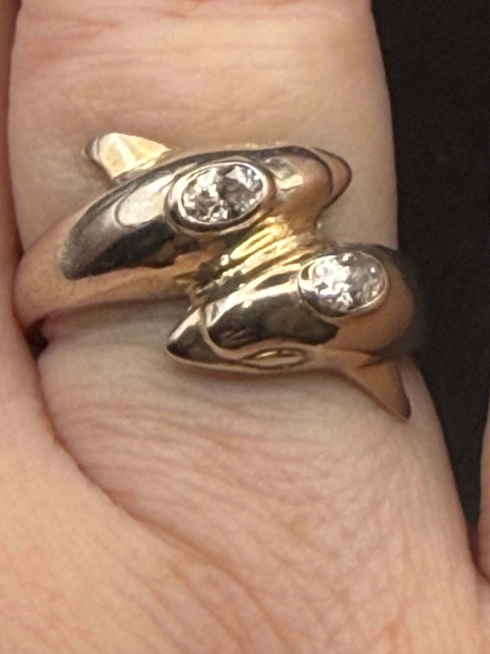 Vintage "New" Sterling Silver Double Stone Dolphin Ring Size 8.5